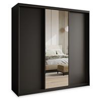 SCHWEBETÜRENSCHRANK TAVI 200/205/60 cm 3-türig mit Spiegel Schwarz - Schwarz, Holzwerkstoff (200/205/60cm) - MASSENO
