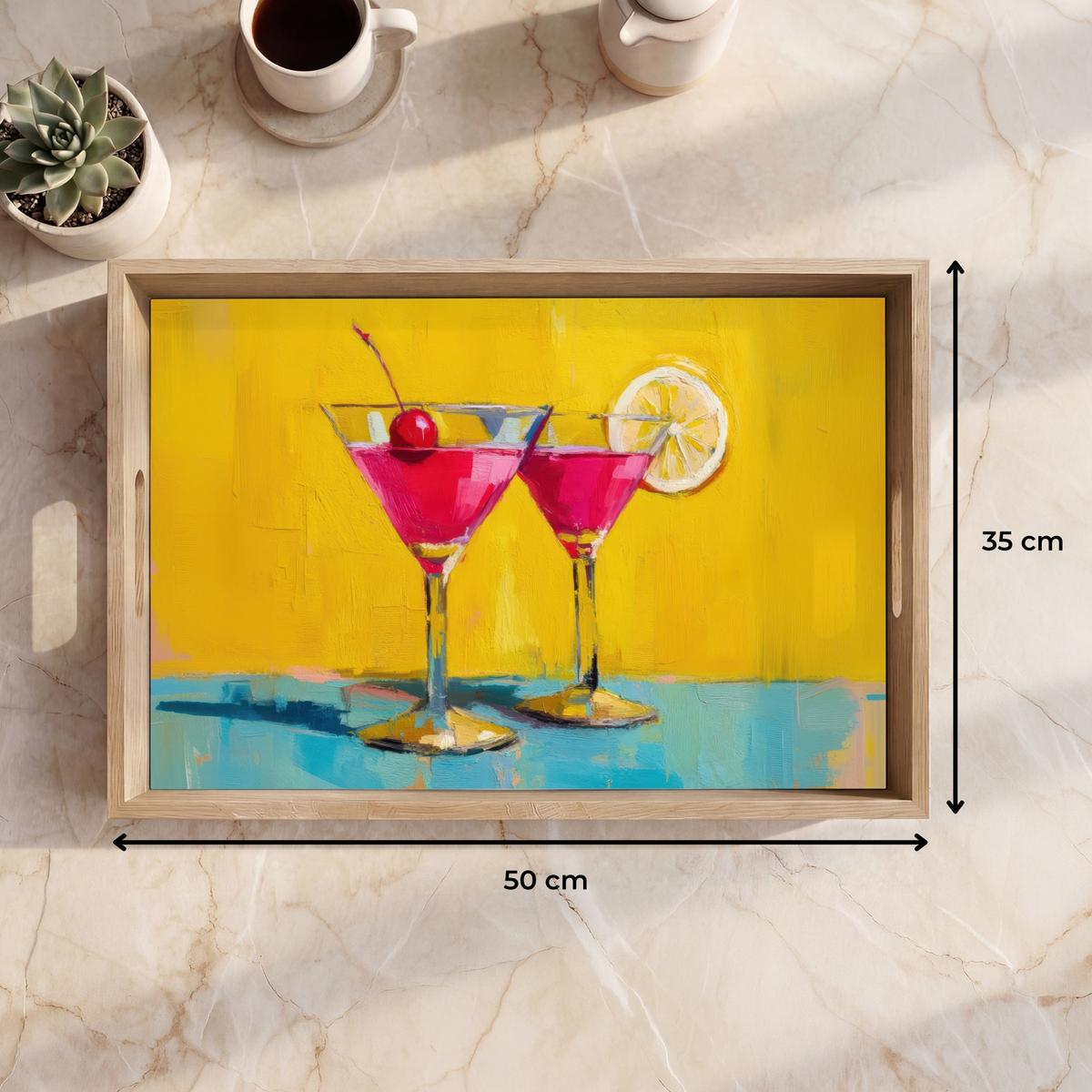 TABLETT Gläser - Cocktail - Zitrone - Kirsche 50x35 cm - Gelb, Holz (50/5/5cm) - OnlyWow