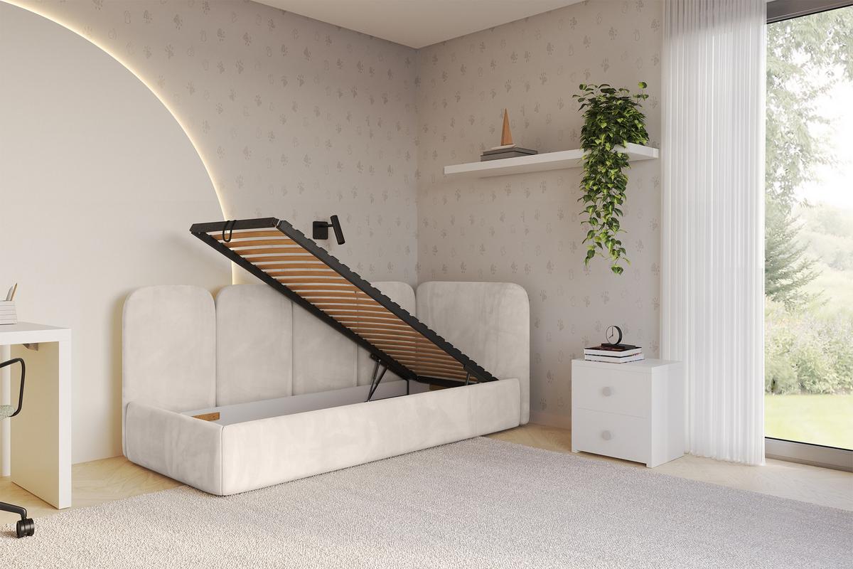 EINZELLBETT Jugendbett mit Bettkasten und Matratze H3/H4, Links - VELY 100x200 Beige - Ecru, Holzwerkstoff/Textil (100/200cm) - ALTDECOR