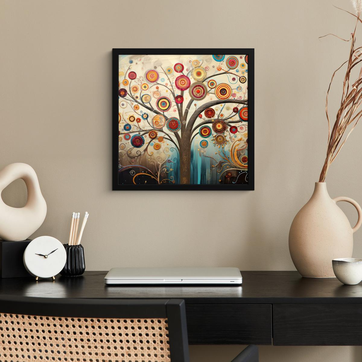 POSTER MIT RAHMENGERAHMTES BILD Baum - Baum des Lebens - Farbe 40x40 cm - Braun, Papier (40/40cm) - MuchoWow