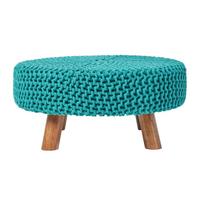 STRICK-HOCKER petrol-grün, rund 62/62/30 cm - Grün, Textil (62/30/62cm) - Homescapes