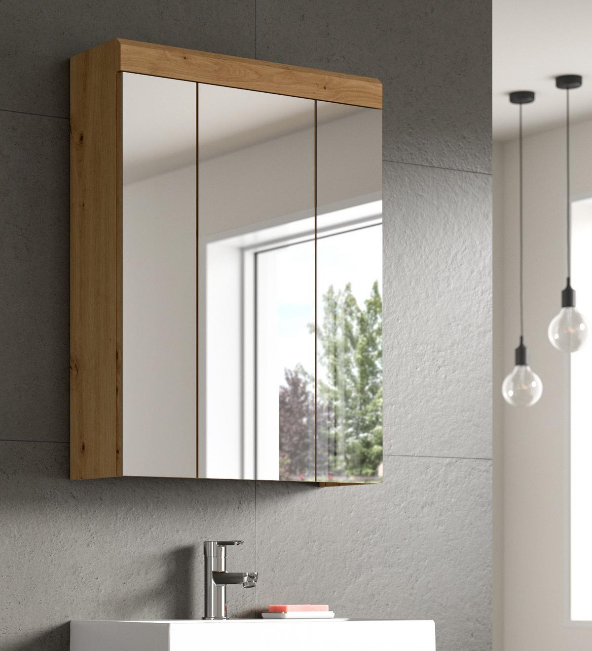 SPIEGELSCHRANK Eiche Artisan 60 x 79 cm, Badschrank 3-türig - Eiche Artisan, Glas/Holzwerkstoff (60/79/19cm) - Inn.Furn