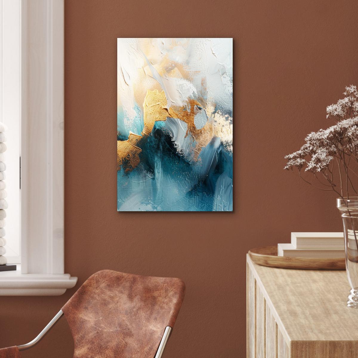 METALLBILD Abstrakt - Kunst - Gold - Blau Deko Schlafzimmer 40x60 cm - Petrol, Metall (40/60cm) - MuchoWow