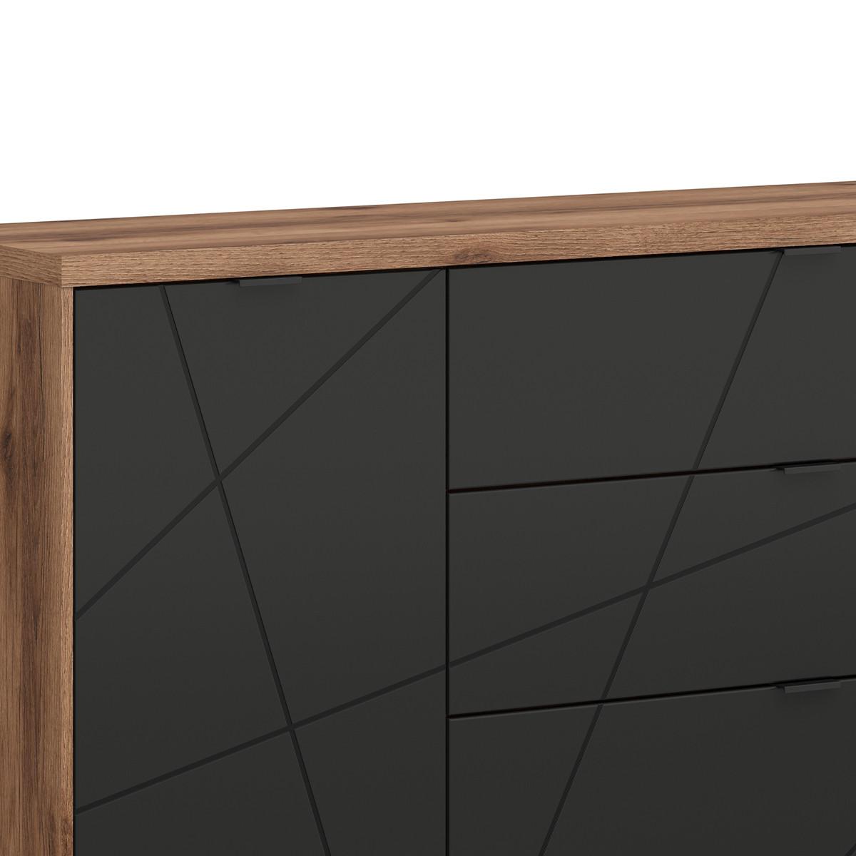 SIDEBOARD Sven Schwarz und Holz - Schwarz, Holzwerkstoff (156/93/43cm) - Petits-meubles