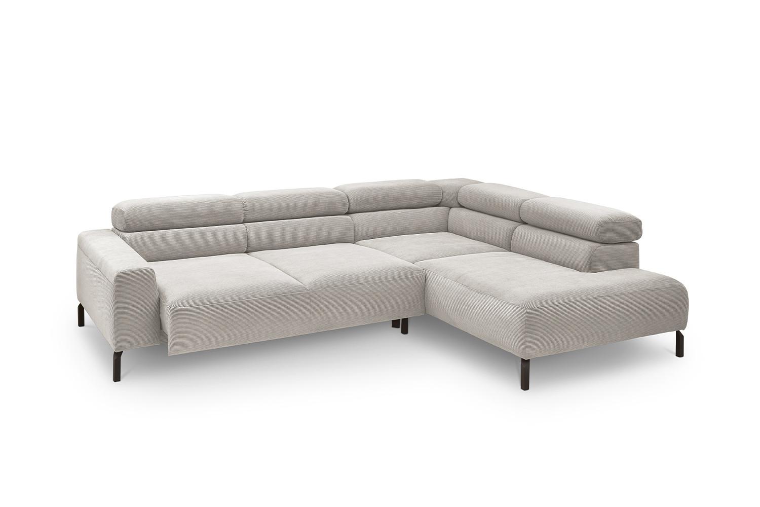 ECKSOFA DELIA Silber Cord - Silberfarben/Schwarz, Textil/Metall (276/219cm) - KAWOLA