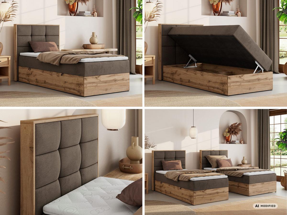 BOXBETT ALBERO 1 90/200 - Braun Velvet - Topper Visco - H3 - Links - Schwarz/Braun, Kunststoff/Textil (90/200cm) - MKS