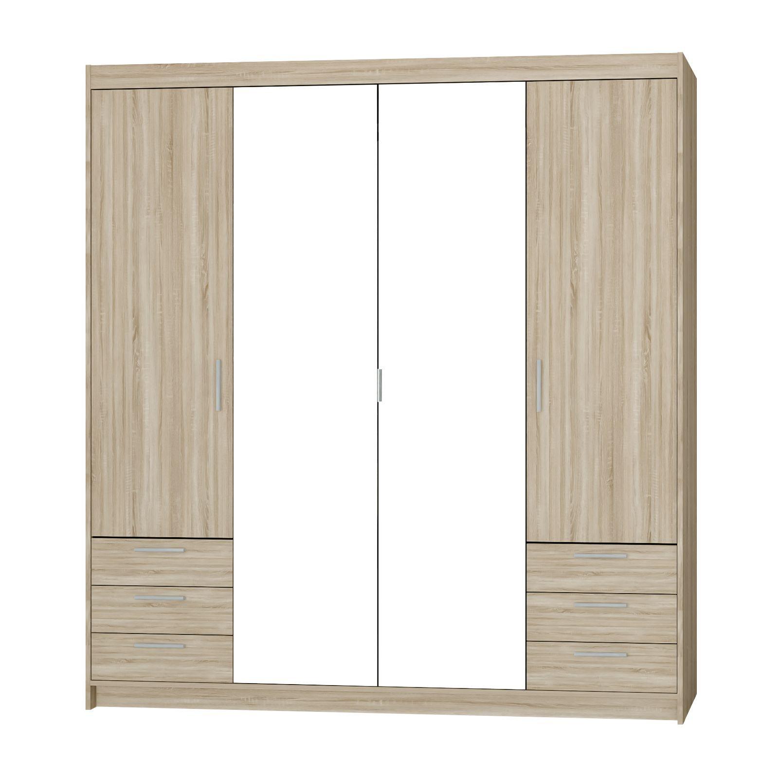 DREHTÜRENSCHRANK ELENORA 176,3/190,5/53cm 4-türig mit Spiegel Sonoma Eiche - Sonoma Eiche, Holzwerkstoff (176.3/190.5/53cm) - MASSENO