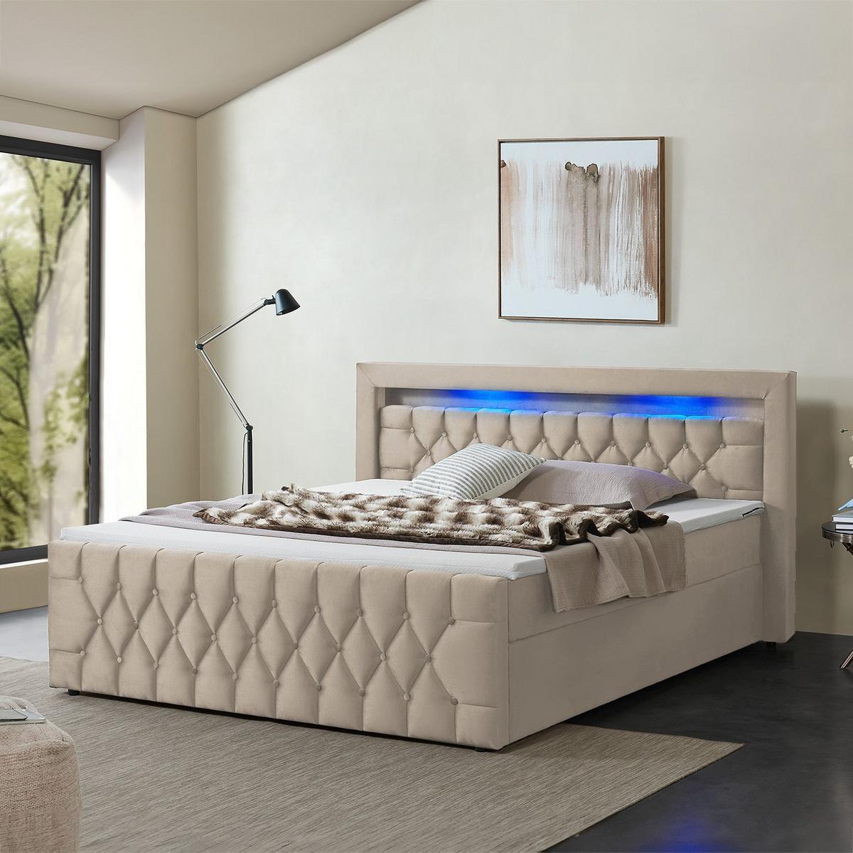 BOXBETT Leona Beige Samt 180x200 cm - Beige, Textil (180/200cm) - Juskys
