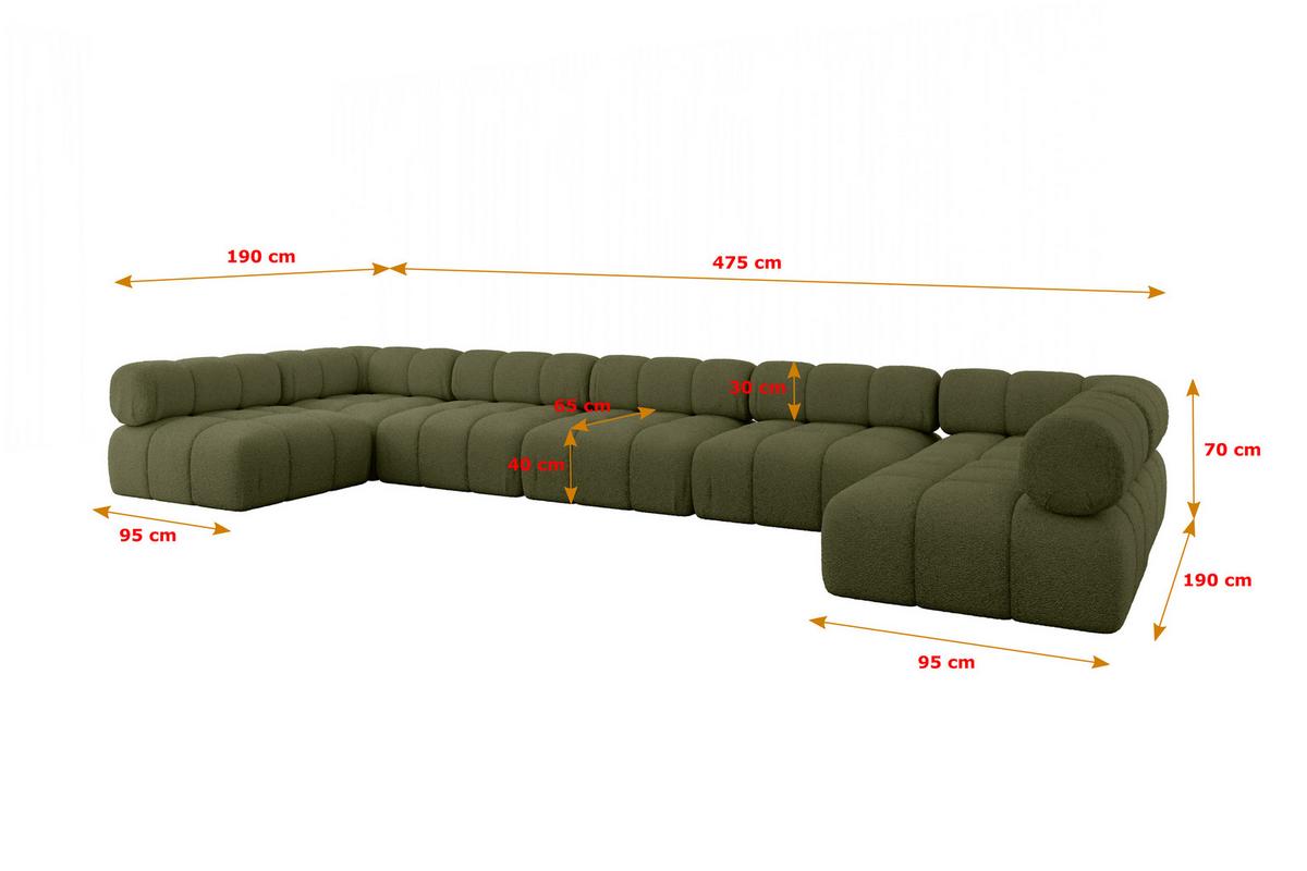 WOHNLANDSCHAFT modulares Sofa Garvo-U3 - 475x190x70 cm Grün Bouclé - Olivgrün/Grün, Holzwerkstoff/Textil (475/70/190cm) - ALTDECOR