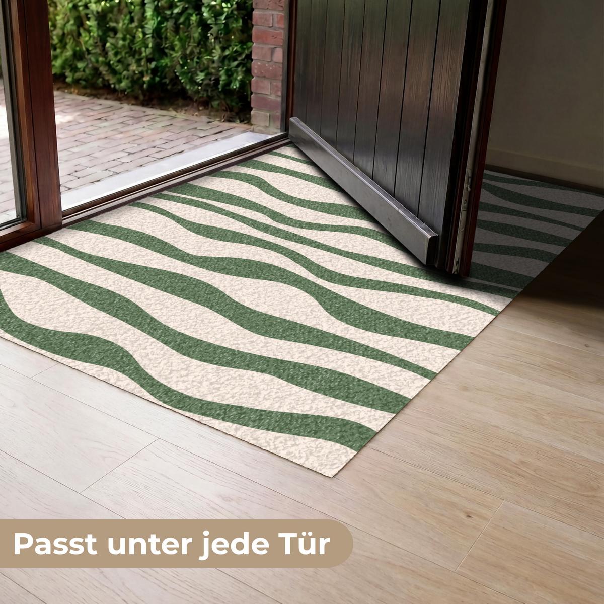 FUSSMATTE Wellenlinien - Beige - Grün - Streifen - Abstrakt Fußabtreter 120x80 cm - Dunkelgrün, Kunststoff (120/0.4cm) - MuchoWow