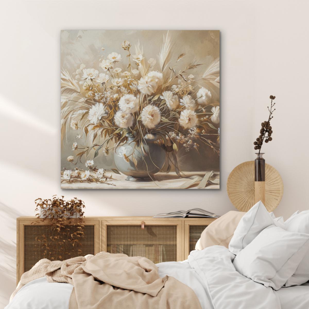 AKUSTIKBILD Blumen - Vase - Stilleben - Beige Akustikpaneele 90x90 cm - Creme, Kunststoff (90/90/0.9cm) - MuchoWow