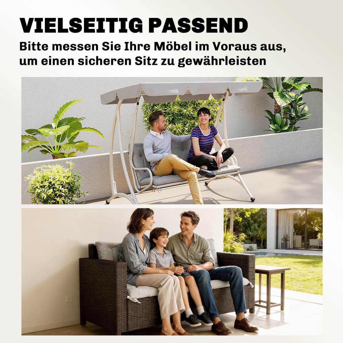 3 Sitzer Bankauflage 150x98x8 cm Bankkissen mit Bändern, Sitzkissen Stuhlkissen - Hellgrau, Kunststoff (98/8/150cm) - Outsunny