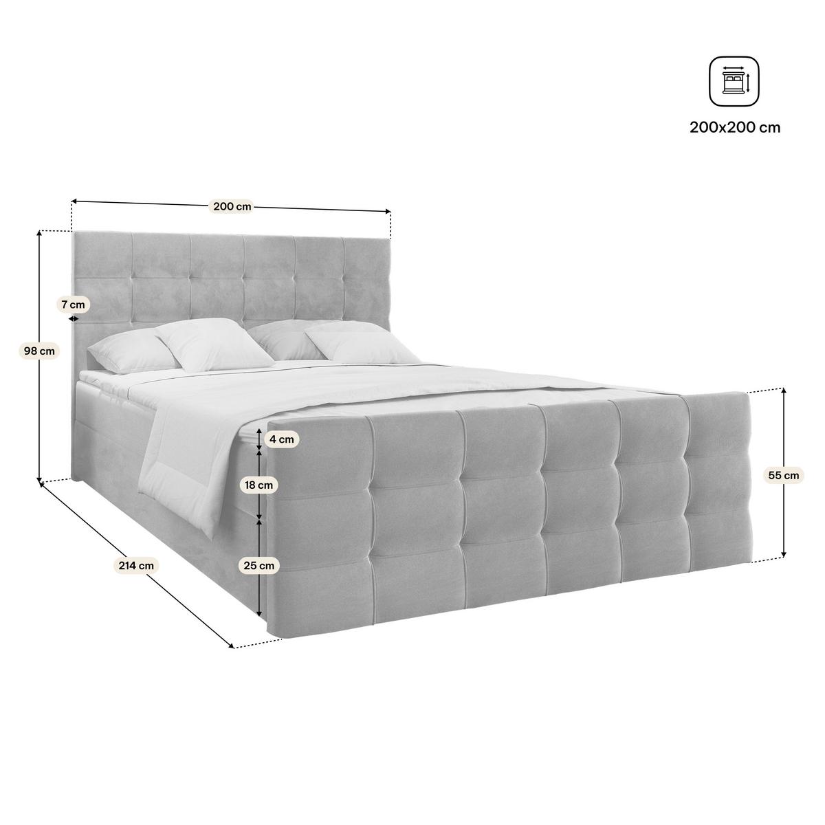 BOXBETT AMON 200x200 cm mit Matratze und Topper, H2+H3 - Beige - Beige, Holz (200/200cm) - MASSENO