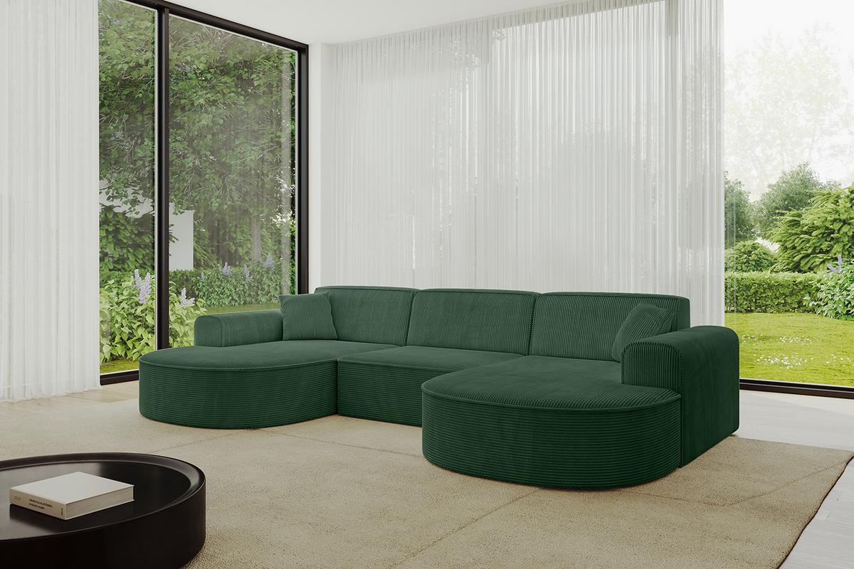WOHNLANDSCHAFT MARI-U1 - 303x171x79 cm Grün Cord - Schwarz/Grün, Holzwerkstoff/Kunststoff (303/79/171cm) - ALTDECOR