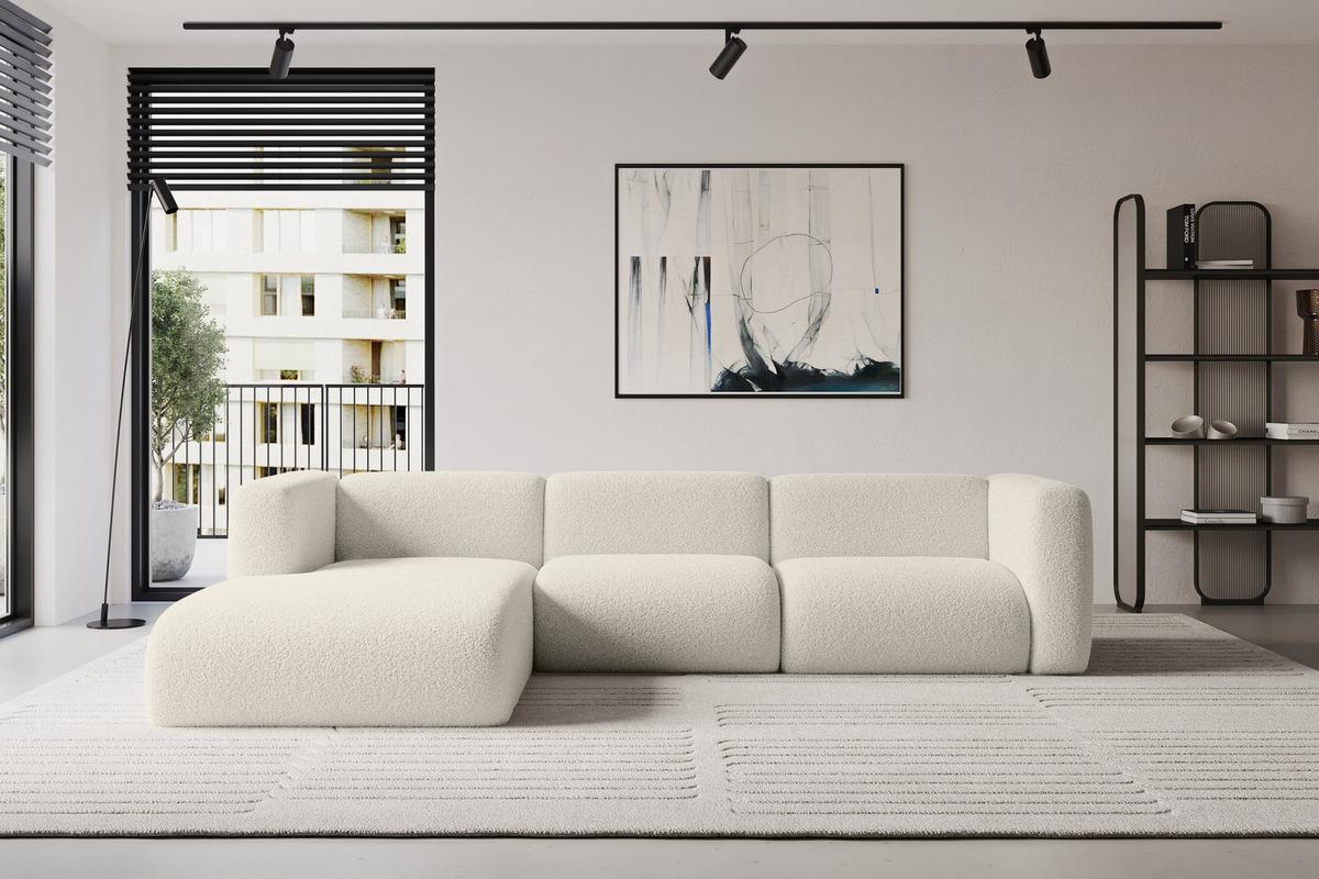 ECKSOFA Ottomane Links MIRA-L2 318x179x89 Beige Bouclé - Kaschmir/Beige, Holzwerkstoff/Kunststoff (318/179cm) - ALTDECOR