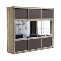 SCHWEBETÜRENSCHRANK POPPY 250/215/61 cm 3-türig mit Spiegel Eichefarben - Eichefarben/Braun, Holzwerkstoff (250/215/61cm) - MASSENO