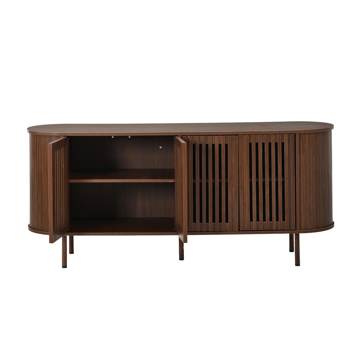 SIDEBOARD Walnuss Holzoptik 160cm mit 4 Lamellentüren & Metallfüßen - Walnussfarben, Holzwerkstoff (160/70/40cm) - Urban Meuble