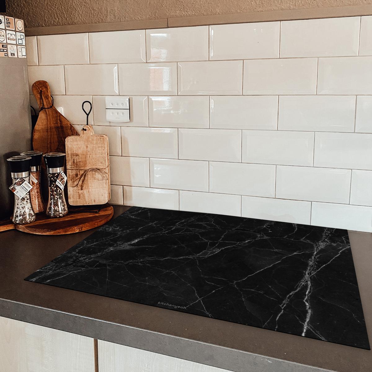 HERDABDECKPLATTE Schwarz - Marmor Herdabdeckung Induktionsfeld 75x52 cm - Schwarz, Kunststoff (75/52/0.2cm) - MuchoWow