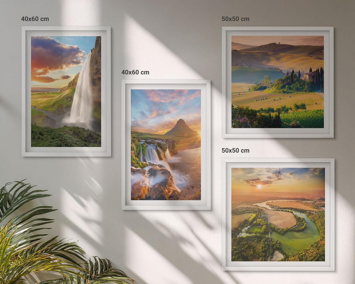 BILDER SET 4er Set - 50x50 cm & 40x60 cm Weißer Rahmen - Italienische Sonnenuntergänge - Weiß, Kunststoff (50/50cm) - TULUP