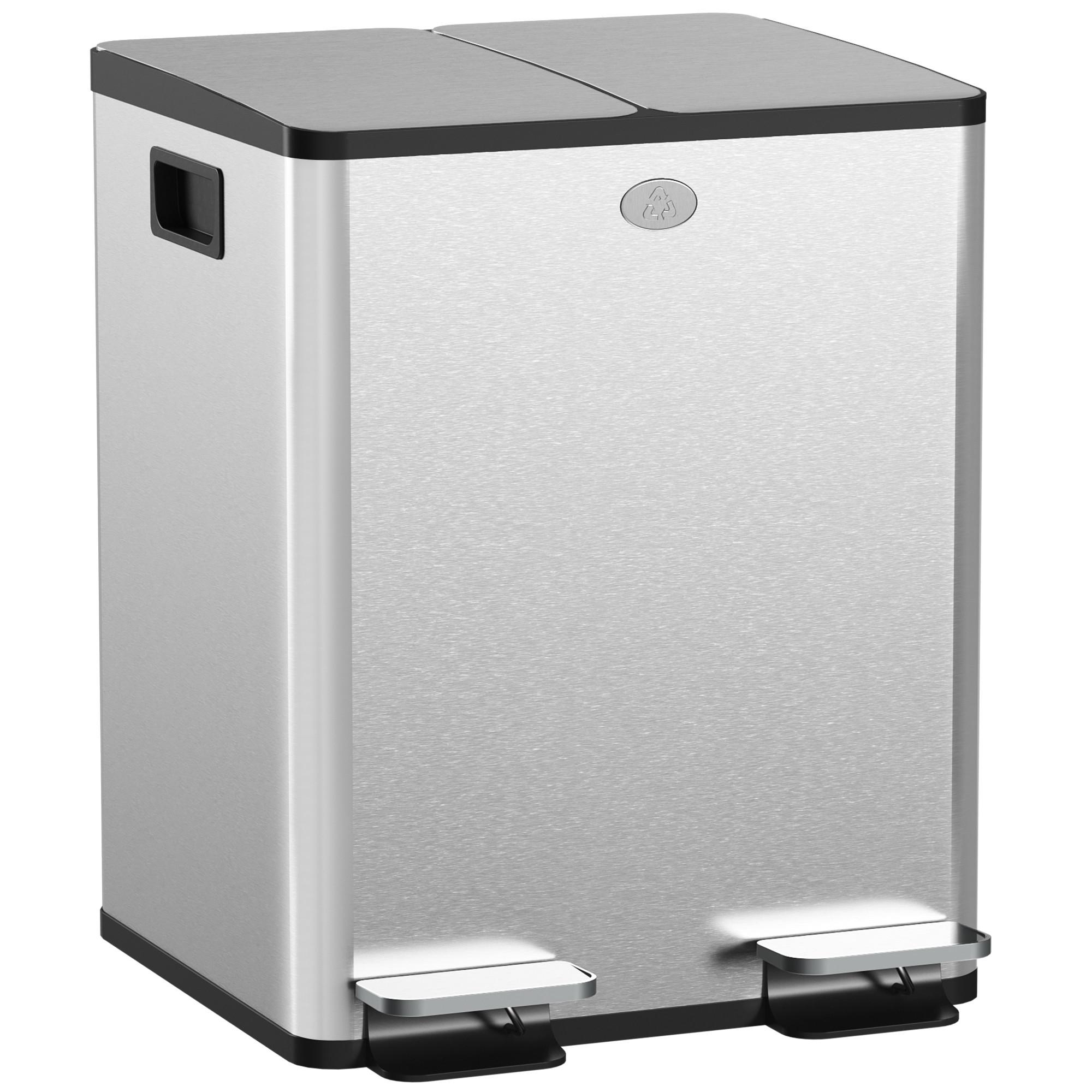 MÜLLEIMER Edelstahl Kunststoff Silber - Silberfarben, Metall (36/51.6/45.8cm) - HOMCOM