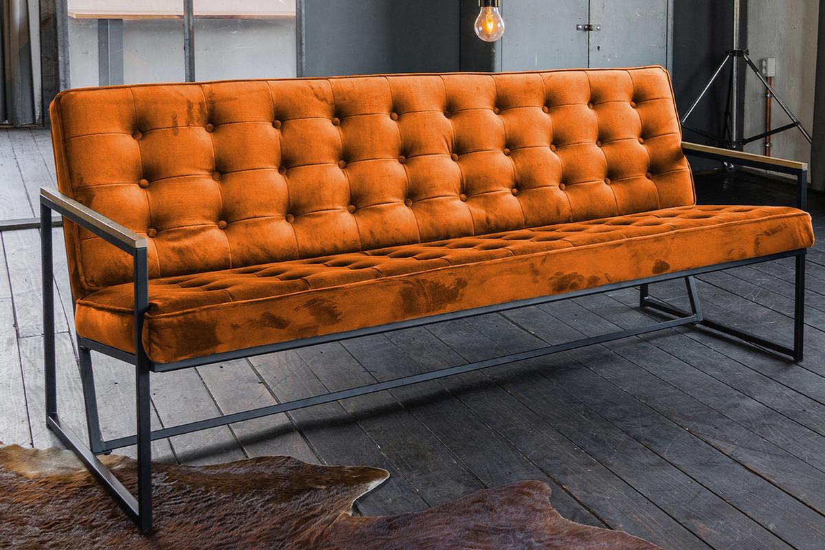 POLSTERBANK ARLY Orange Velvet - Cognac/Orange, Textil (173/80/77cm) - KAWOLA