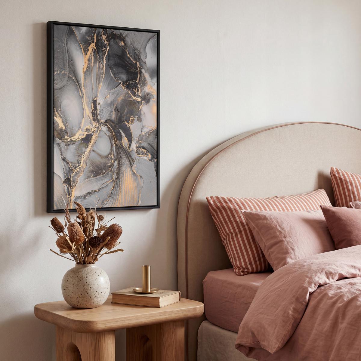 LEINWAND Bilder mit Rahmen - Grau - Luxus - Gold - Marmor - 40x60 - Dunkelgrau, Textil (40/60cm) - MuchoWow