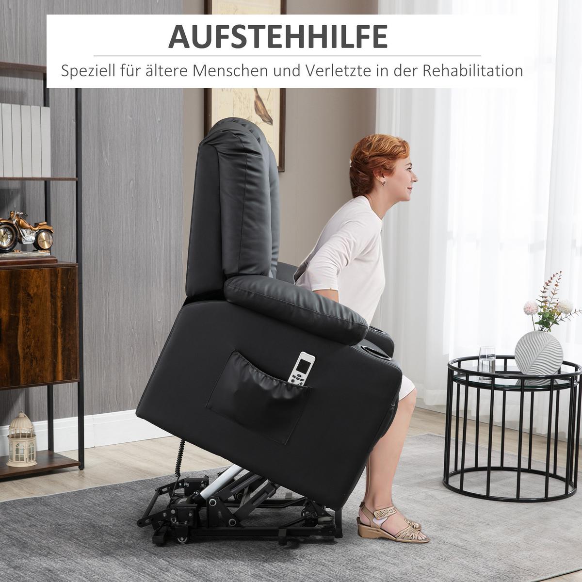 FERNSEHSESSEL mit Aufstehhilfe, Schwarz - Schwarz, Leder/Kunststoff (98/102/90cm) - HOMCOM