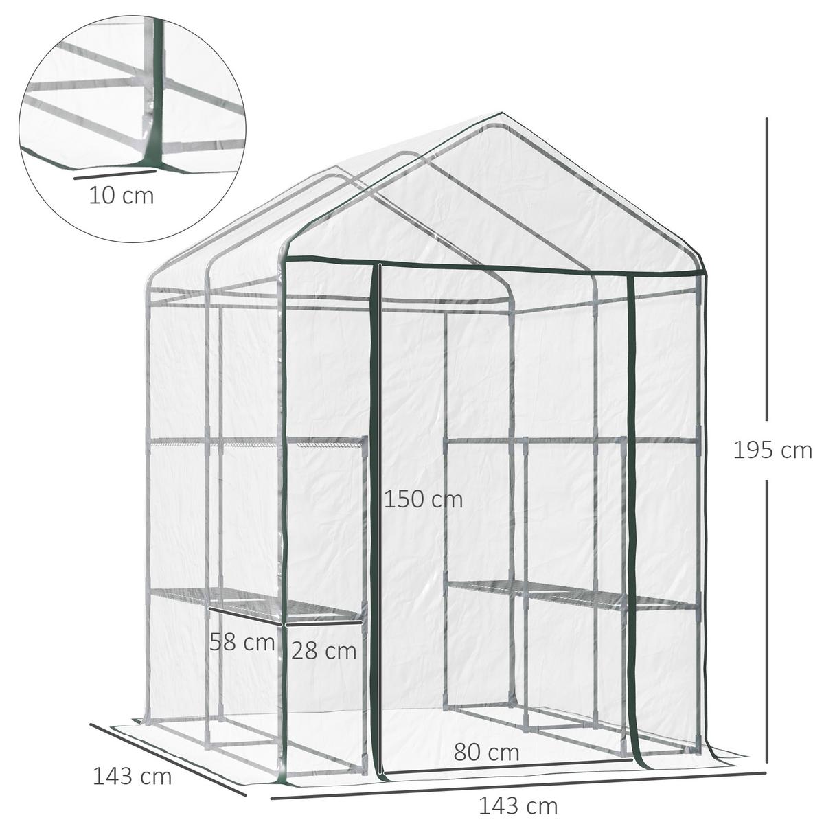 FOLIENGEWÄCHSHAUS, Transparent, Metall, PVC-Kunststoff - Transparent, Kunststoff (143/195/143cm) - Outsunny