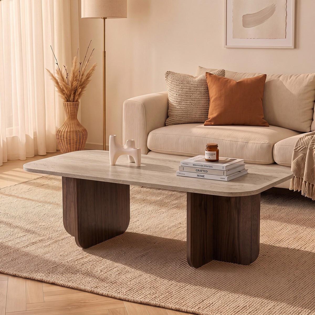 COUCHTISCH RECHTECKIG abgerundete kanten 41,4/120/60 cm - Braun, Holzwerkstoff (120/60/41.4cm) - Calicosy