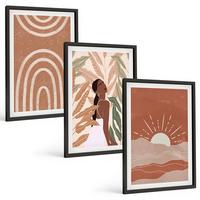 BILDER SET 3er Set - 40x60 cm Schwarzer Rahmen - abstrakte Formen im Boho-Stil - Schwarz, Kunststoff (40/60cm) - TULUP
