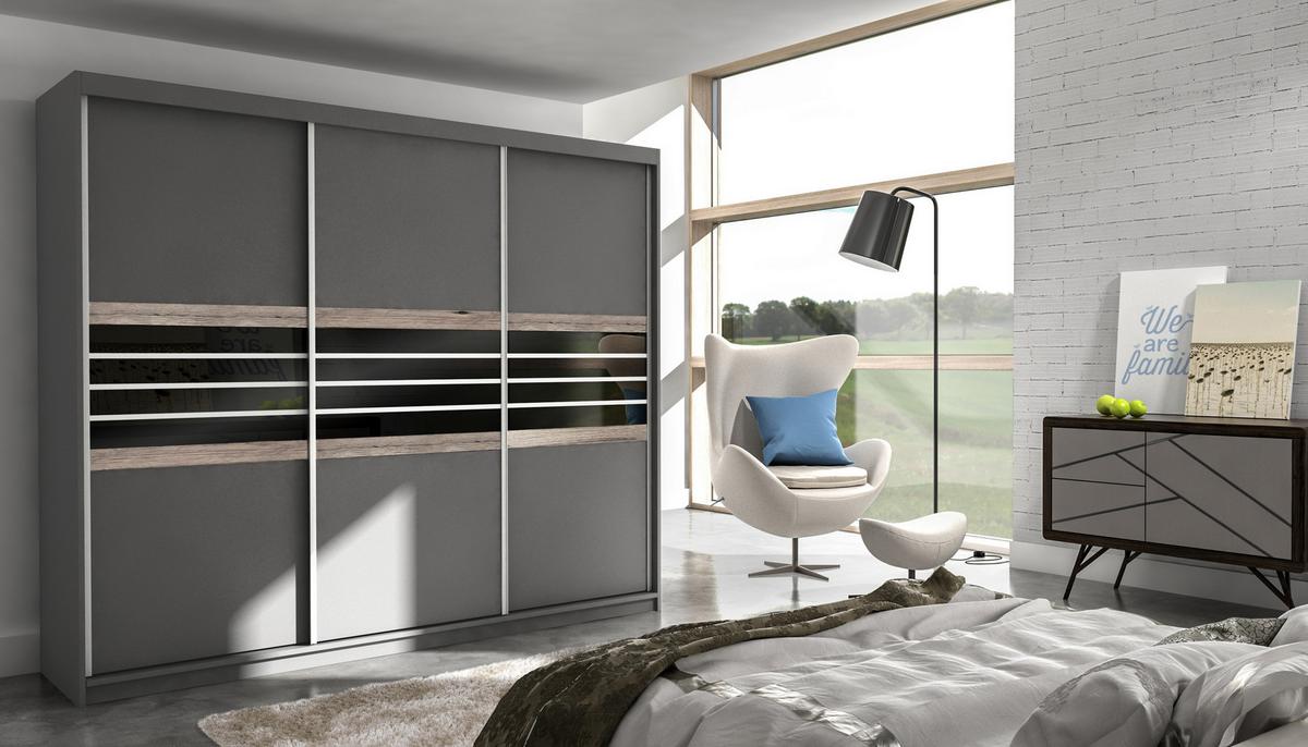 SCHWEBETÜRENSCHRANK RIVEN 250/215/61 cm 3-türig Braun - Braun, Holzwerkstoff (250/215/61cm) - MASSENO
