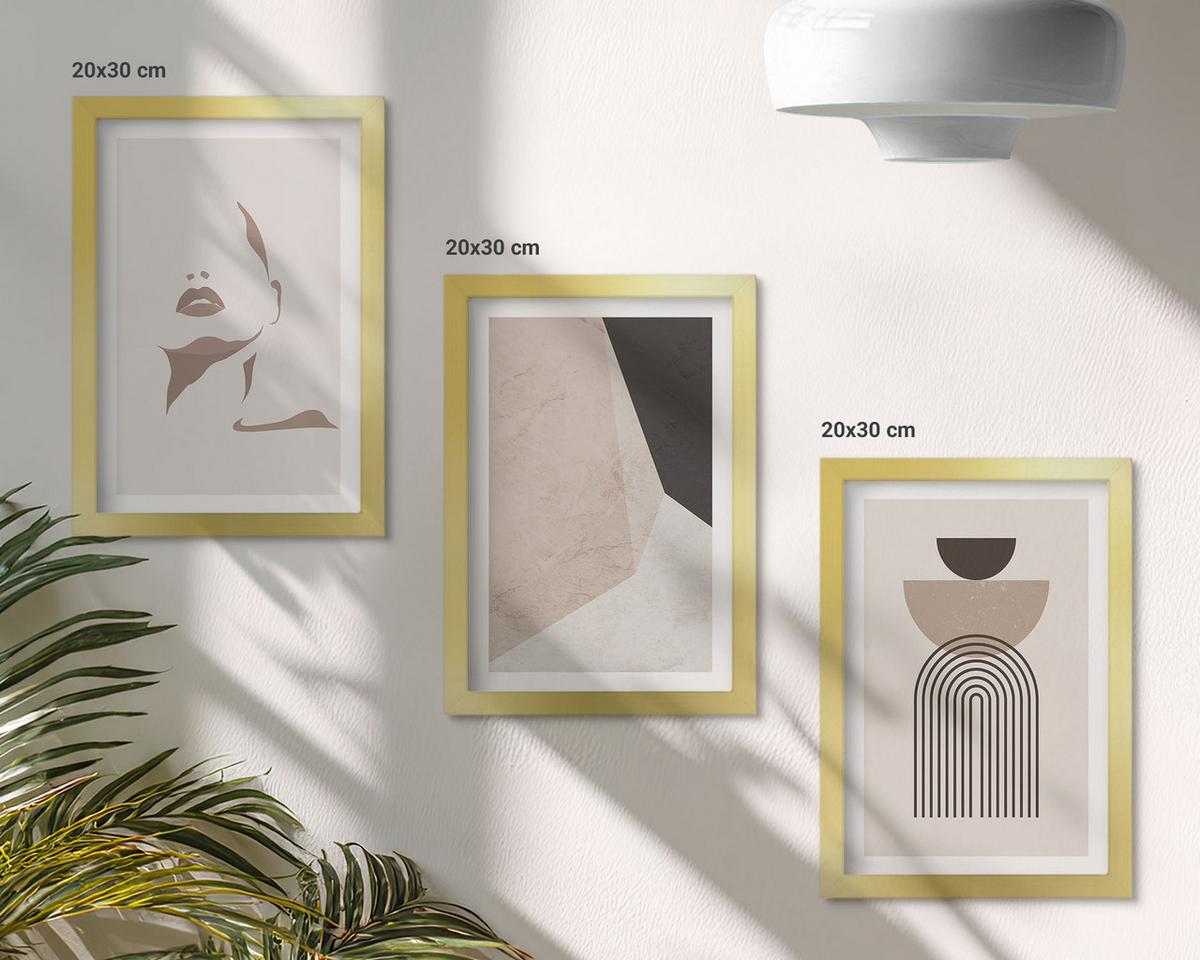 BILDER SET 3er Set - 20x30 cm Goldrahmen - Abstrakte Gesichtsformen - Goldfarben, Kunststoff (20/30cm) - TULUP