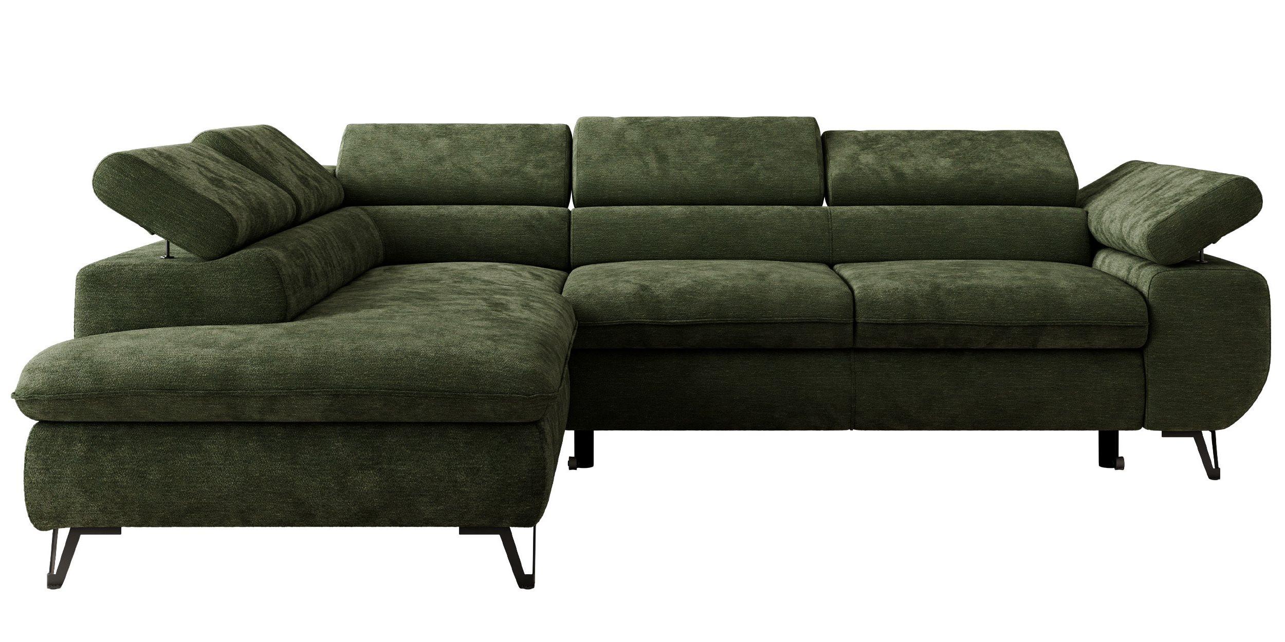 ECKSOFA PABLO L Dunkelgrün Schenille glatt - Links Seite - Dunkelgrün/Schwarz, Textil/Metall (208/273cm) - MKS
