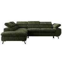 ECKSOFA PABLO L Dunkelgrün Schenille glatt - Links Seite mit Visco Topper - Dunkelgrün/Schwarz, Textil/Metall (208/273cm) - MKS
