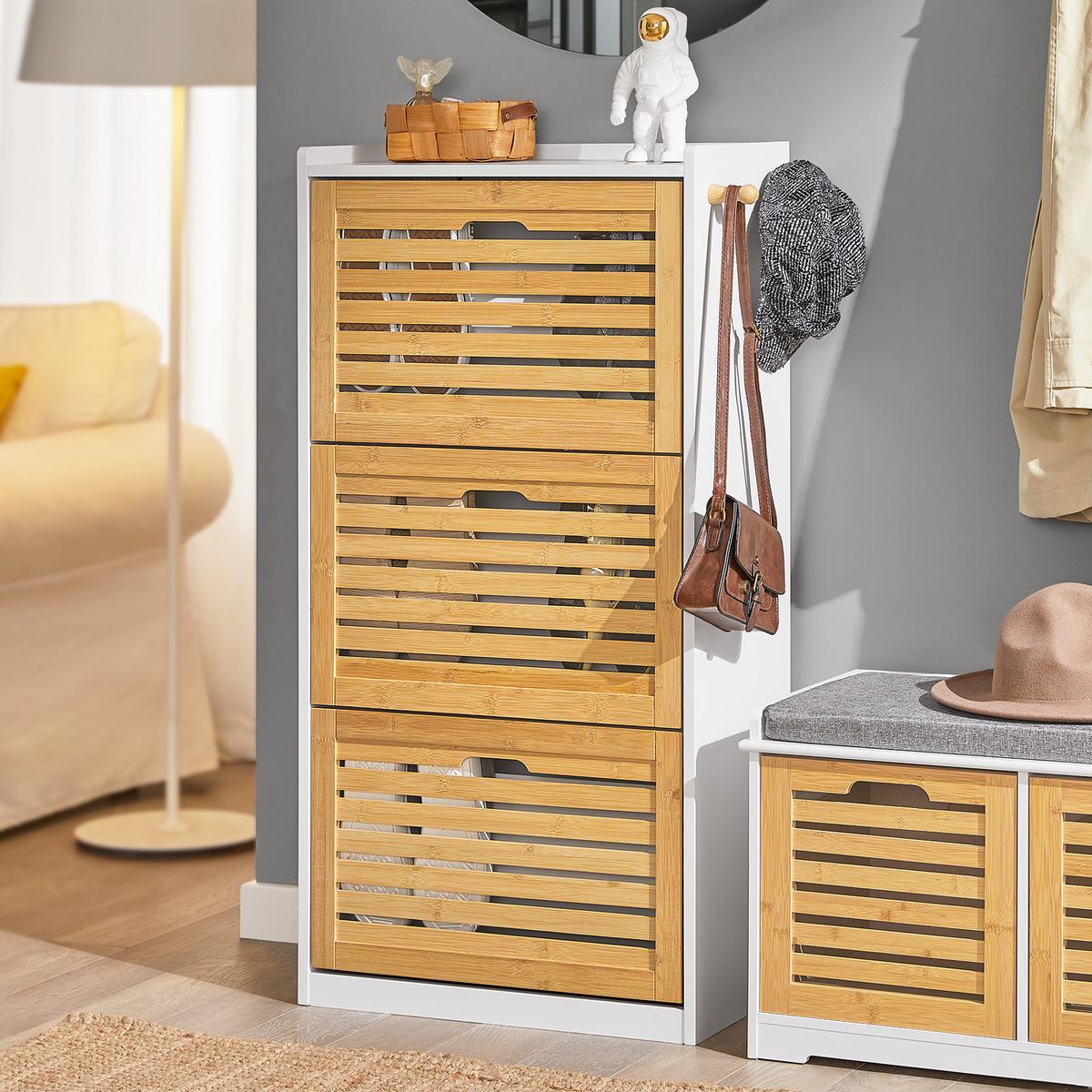 SCHUHSCHRANK Weiß-Natur - Naturfarben, Holzwerkstoff (55/112/30cm) - SoBuy