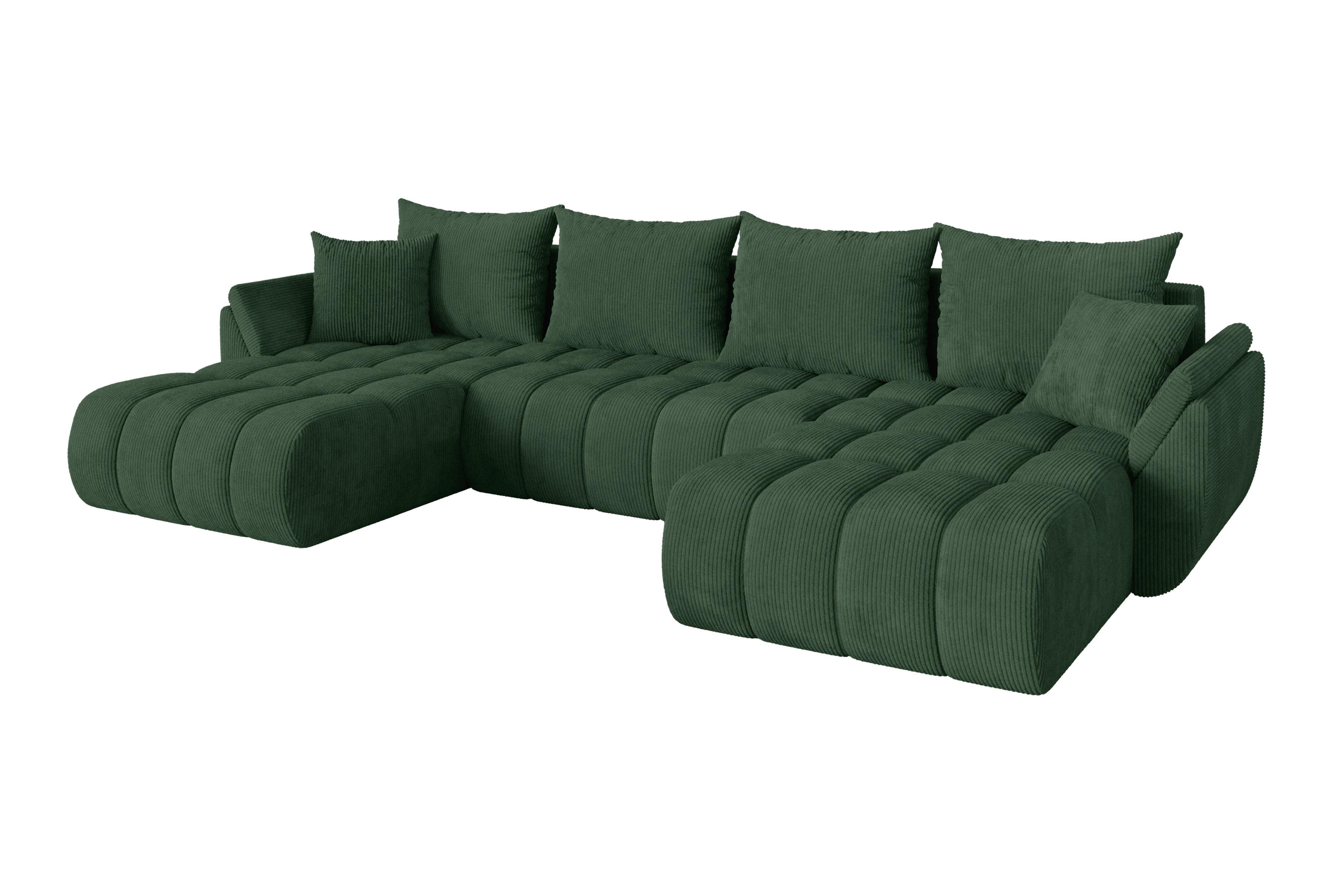 WOHNLANDSCHAFT mit Schlaffunktion und Bettkasten TOKO-U-v1 378x194x86 Grün Cord - Dunkelgrün/Schwarz, Holzwerkstoff/Kunststoff (378/86/194cm) - ALTDECOR