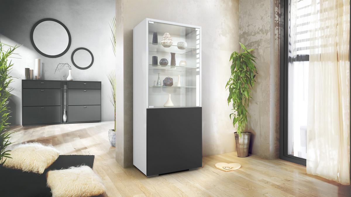 VITRINE Granada Schwarz matt - Schwarz, Holzwerkstoff (50/122.5/34.5cm) - Vladon