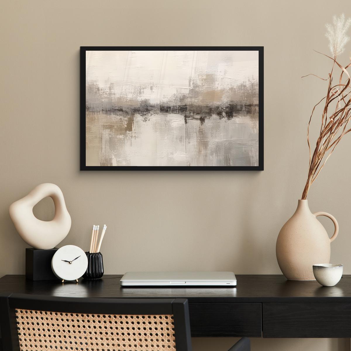 POSTER MIT RAHMENGERAHMTES BILD Moderne Kunst - Abstrakt - Beige 60x40 cm - Beige, Papier (60/40cm) - MuchoWow