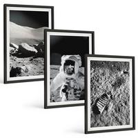 BILDER SET 3er Set - 40x60 cm Schwarzer Rahmen - NASA-Fotos vom Mond Astronaut - Schwarz, Kunststoff (40/60cm) - TULUP