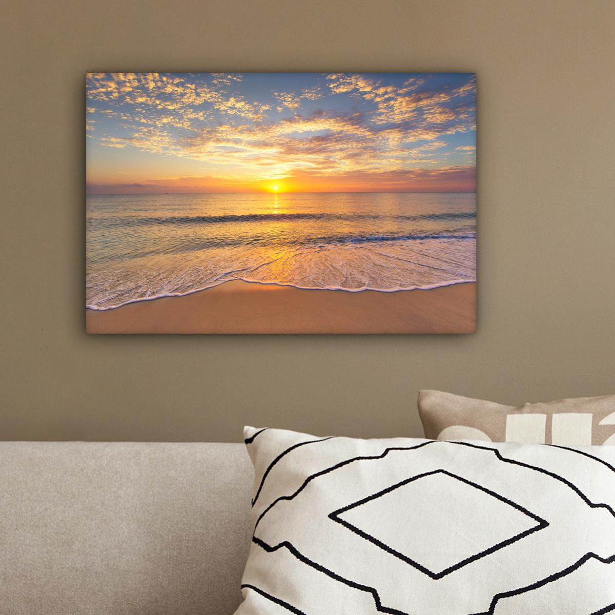 LEINWANDBILD Strand - Sonnenuntergang - Meer Deko Schlafzimmer 30x20 cm - Gelb, Textil (30/20cm) - MuchoWow