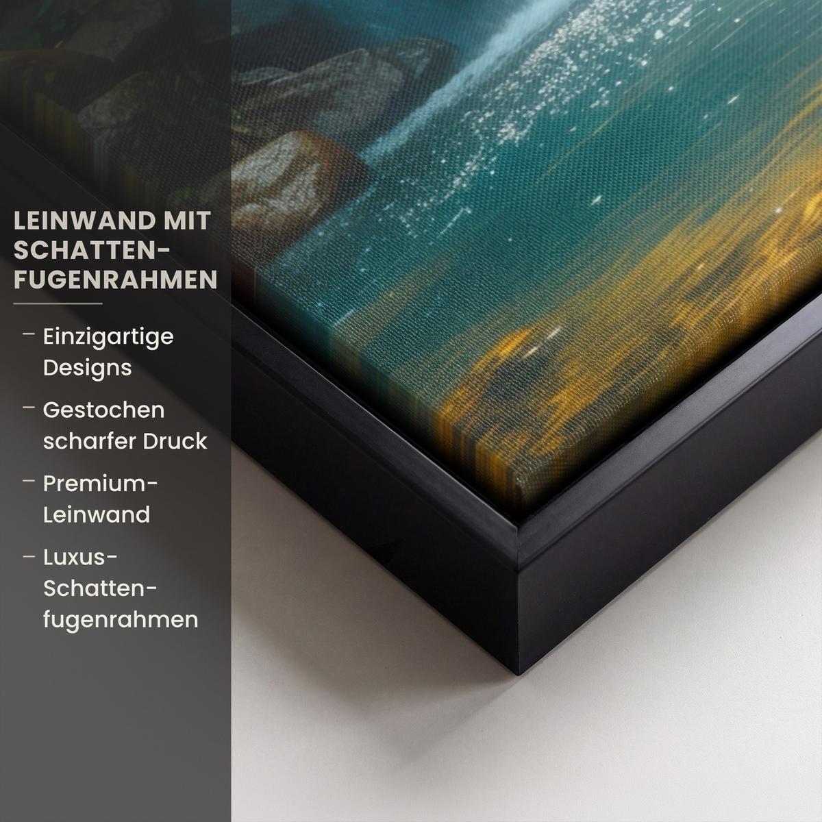 LEINWAND Bilder mit Rahmen - Wasserfall - Dschungel - Sonne - Grün - Natur - 50x70 - Grün, Textil (50/70cm) - MuchoWow