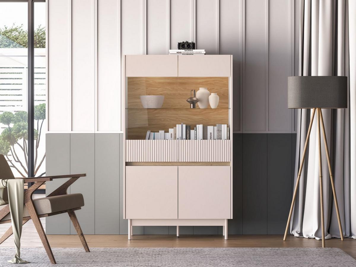 VITRINE Dunea 4-türig Kaschmirgrau/Eichenoptik 92 cm - Taupe, Holzwerkstoff/Metall (92/156/40cm) - Selsey