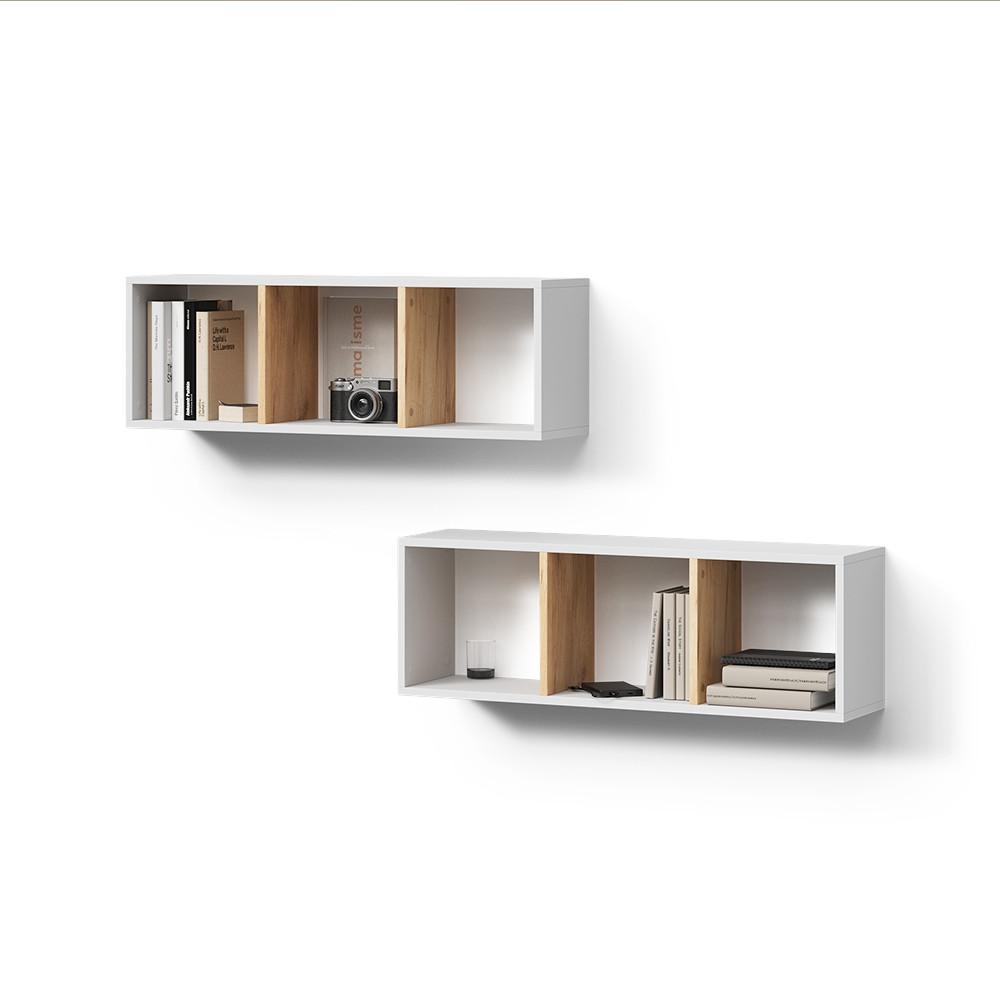 WANDREGAL Lorena Weiß/Goldkraft Eiche 90 x 30 cm 2er Set - Honigeiche/Weiß, Holzwerkstoff (90/30/22cm) - Livinity®