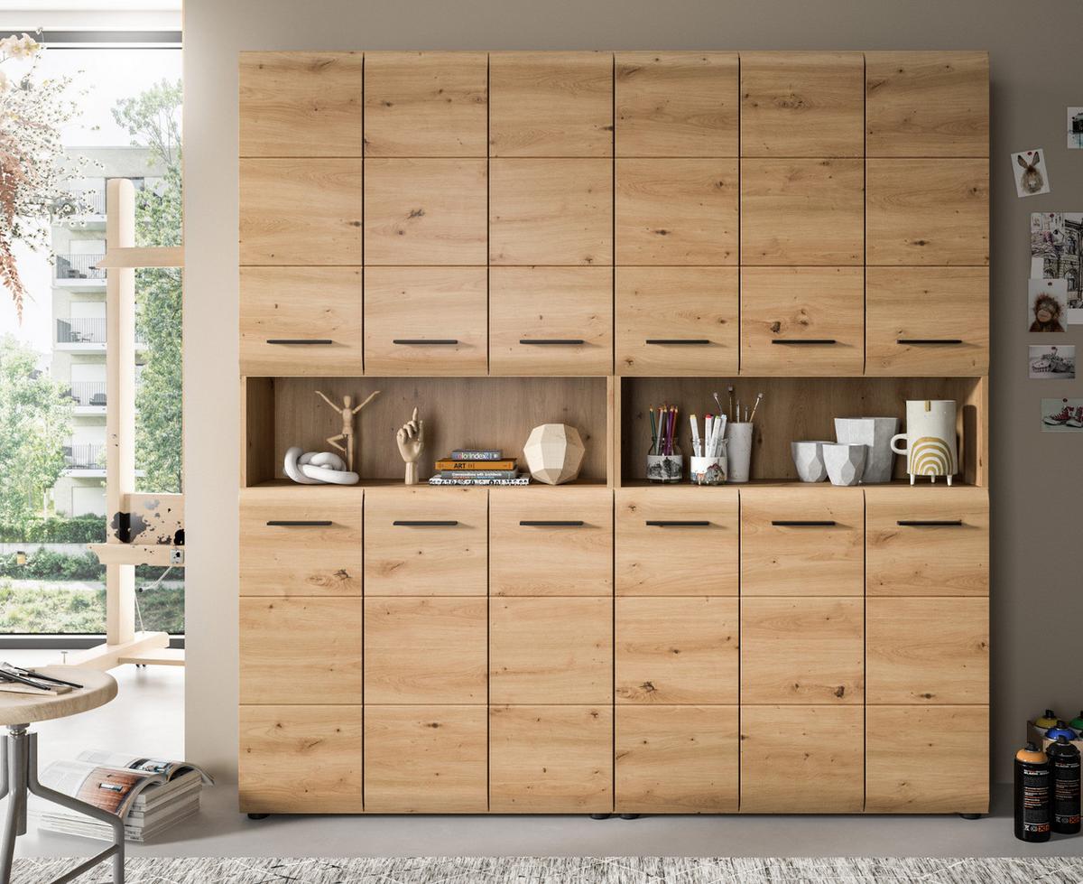 BADEZIMMERSCHRÄNKE Eiche Artisan, 2x Mehrzweckschrank 180 cm, viel Stauraum, Cover - Schwarz/Eiche Artisan, Holzwerkstoff/Kunststoff (180/185/30cm) - Inn.Furn