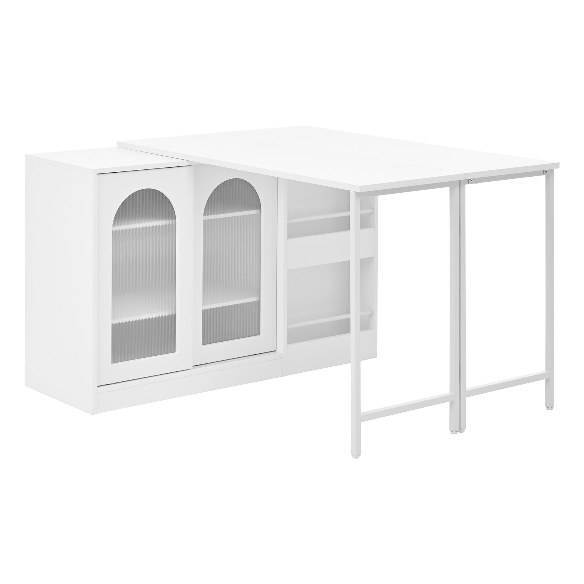 STEHTISCH Weiß Holzoptik|Ausziehbar|360° Drehbar mit Stauraum - Weiß, Holzwerkstoff/Metall (40/121/77cm) - Urban Meuble