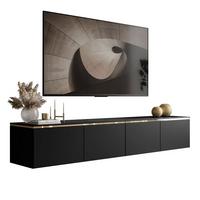 TV-RACK CELINE schwarz matt 200 cm (hängend) mit LED-Beleuchtung - Schwarz, Holzwerkstoff (200/35/40cm) - Lookway