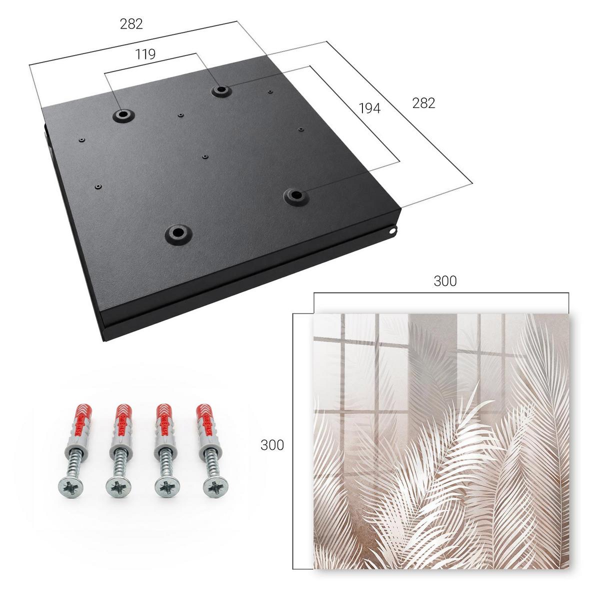 SCHLÜSSELBOX Schwarz 30x30 cm- Türöffnung nach rechts - Blätter der Eleganz - Beige, Metall (30/30/5cm) - TULUP