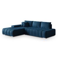 ECKSOFA ALESE L-S Blau Velours-Stoff mit Schlaffunktion - Blau/Silberfarben, Holz/Textil (265/185cm) - MASSENO