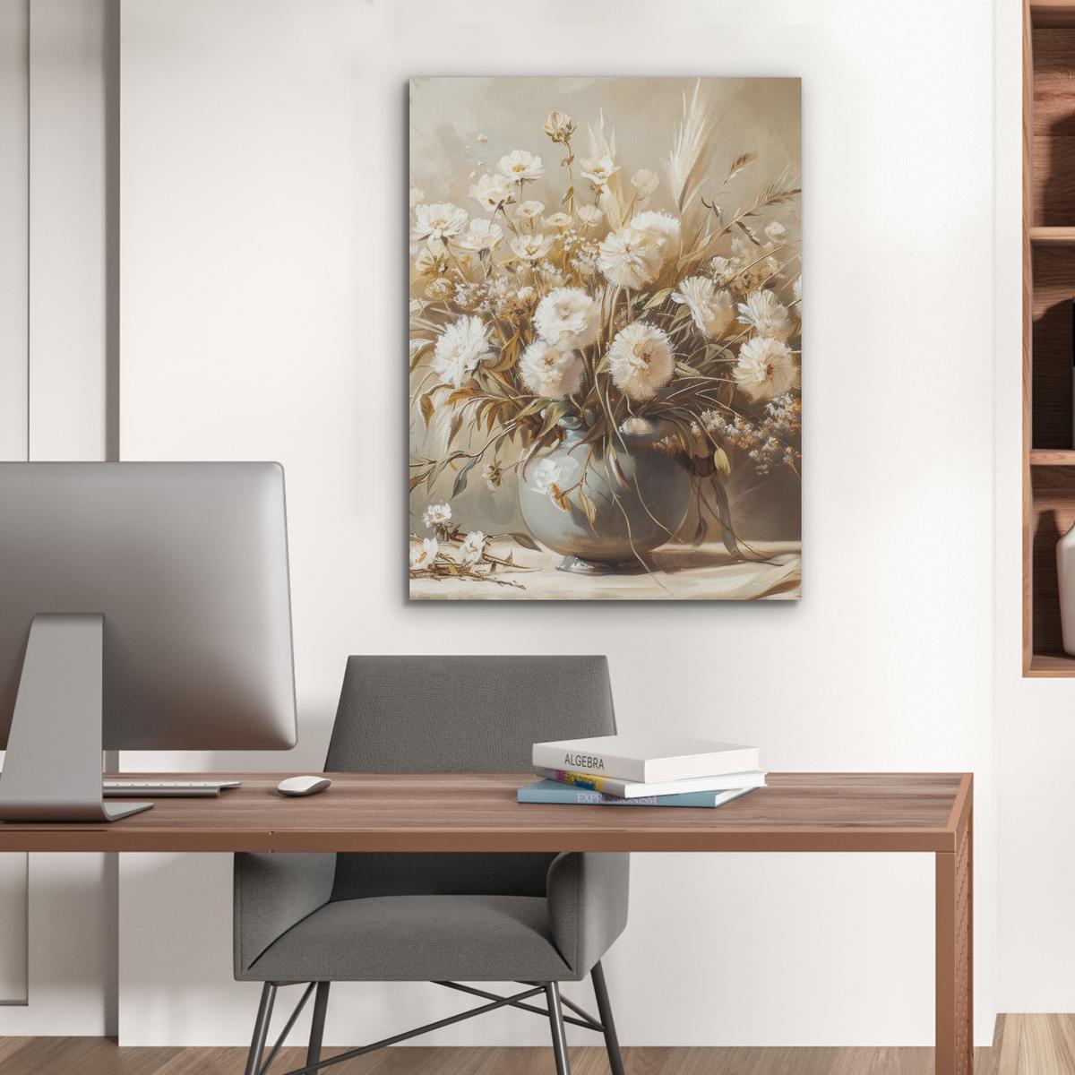 AKUSTIKBILD Blumen - Vase - Stilleben - Beige Wandbilder 60x80 cm - Creme, Kunststoff (60/80/0.9cm) - MuchoWow