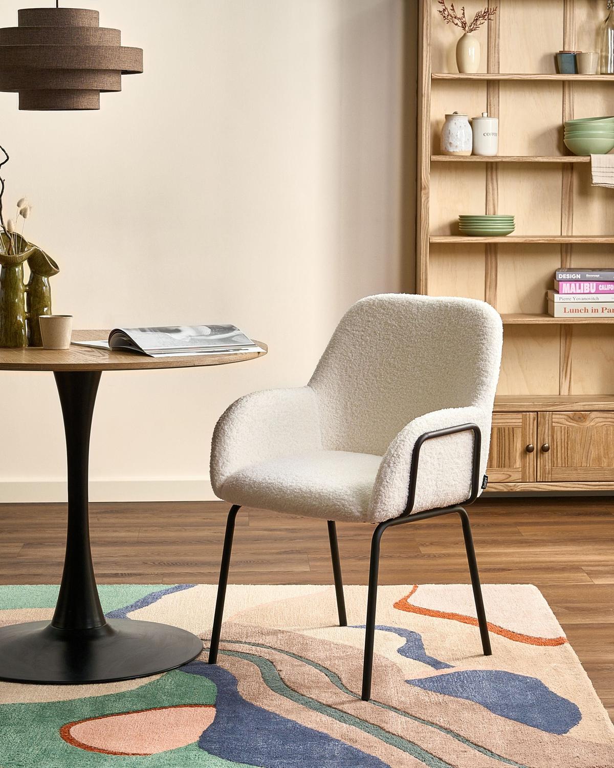 ESSZIMMERSTUHL Bouclé Cremeweiß Algona - Creme, Textil (50/84/67cm) - Beliani
